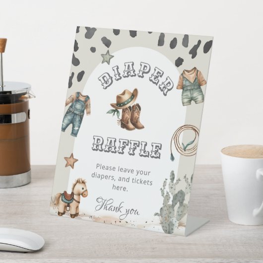 Western Howdy Baby Cowboy Shower Diaper Raffle 台座サイン (インサイチュ)