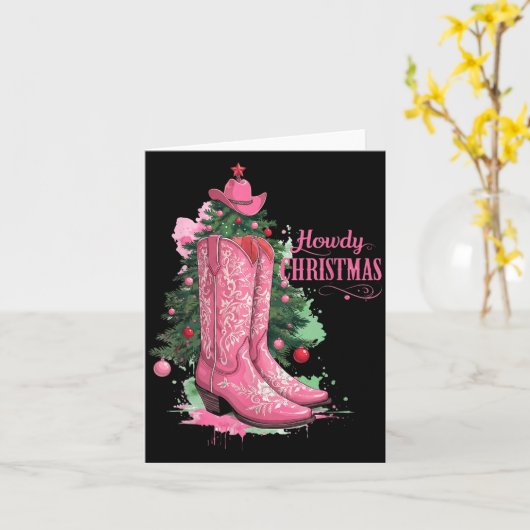 Western , Howdy Christmas And Tree, Nk Cowboy Boot カード (黄色い花)