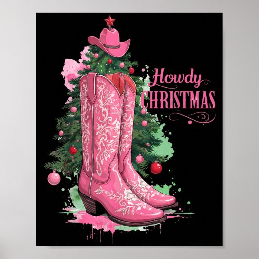 Western , Howdy Christmas And Tree, Nk Cowboy Boot ポスター (正面)