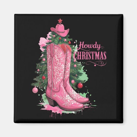 Western , Howdy Christmas And Tree, Nk Cowboy Boot マグネット (正面)