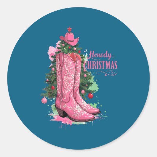 Western , Howdy Christmas And Tree, Nk Cowboy Boot ラウンドシール (正面)
