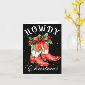 Western Howdy Christmas Cowgirl Boot Coquette Bow  カード (黄色い花)