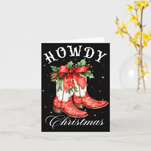 Western Howdy Christmas Cowgirl Boot Coquette Bow  カード (黄色い花)