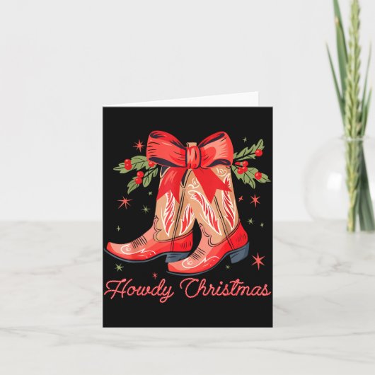 Western Howdy Christmas Cowgirl Boot Coquette Bow  カード (正面)
