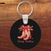 Western Howdy Christmas Cowgirl Boot Coquette Bow  キーホルダー (正面)