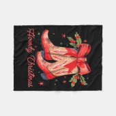 Western Howdy Christmas Cowgirl Boot Coquette Bow  フリースブランケット (正面(横))
