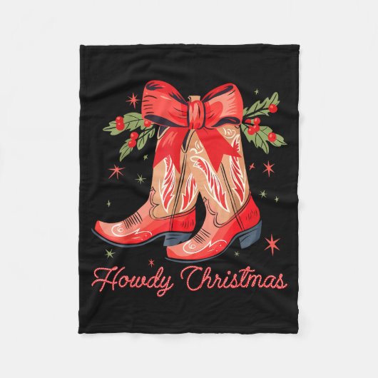 Western Howdy Christmas Cowgirl Boot Coquette Bow  フリースブランケット (正面)