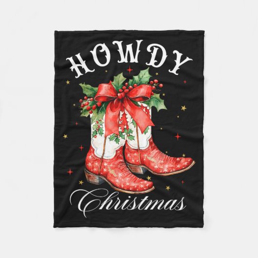 Western Howdy Christmas Cowgirl Boot Coquette Bow  フリースブランケット (正面)