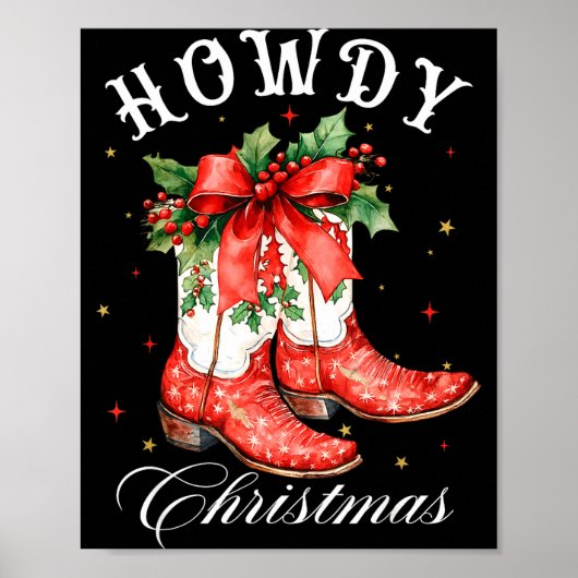 Western Howdy Christmas Cowgirl Boot Coquette Bow  ポスター (正面)