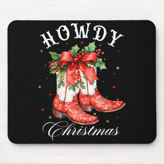 Western Howdy Christmas Cowgirl Boot Coquette Bow  マウスパッド (正面)