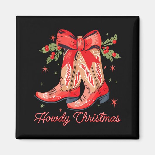 Western Howdy Christmas Cowgirl Boot Coquette Bow  マグネット (正面)