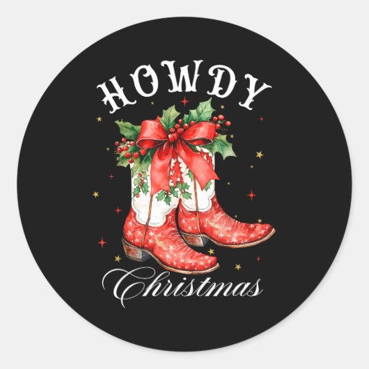 Western Howdy Christmas Cowgirl Boot Coquette Bow  ラウンドシール (正面)