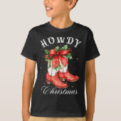 Western Howdy Christmas Cowgirl Boot Coquette Bow Tシャツ (正面)