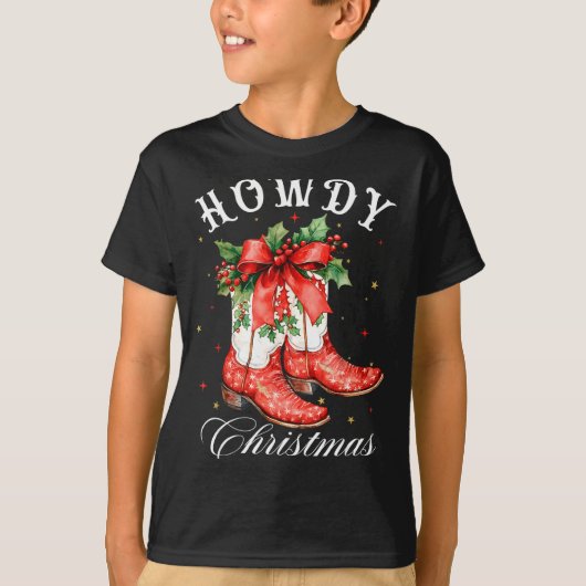 Western Howdy Christmas Cowgirl Boot Coquette Bow  Tシャツ (正面)