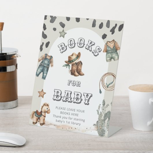 Western Howdy Cowboy Baby Shower Books for Baby 台座サイン (インサイチュ)