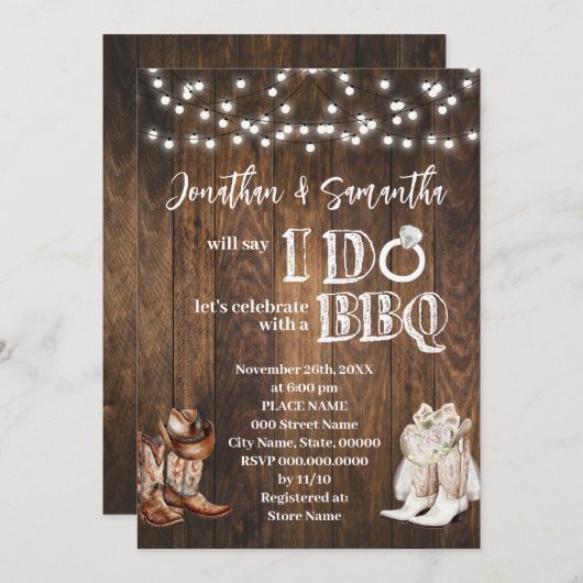 Western I do BBQ Countryカップルのシャワー 招待状 (正面/裏面)