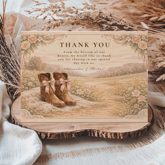 Western Lace Cowboy Boots Wedding サンキューカード