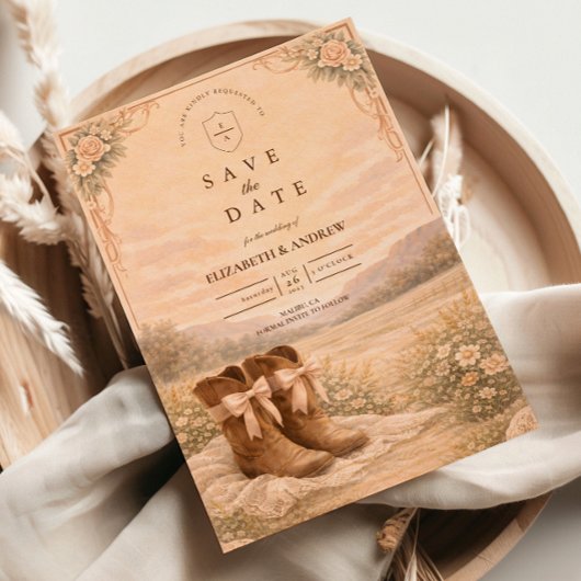 Western Lace Cowboy Boots Wedding セーブザデート