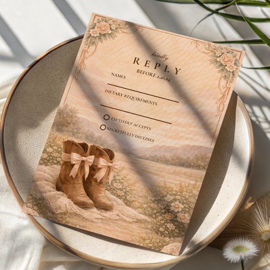 Western Lace Cowboy Boots Wedding 出欠カード