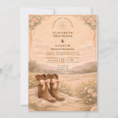 Western Lace Cowboy Boots Wedding 招待状 (正面)