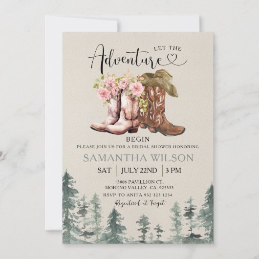 Western Let the Adventure Begin Bridal Shower 招待状 (正面)