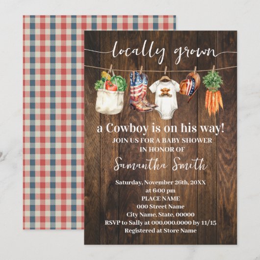 Western Locally Grown Patriotic Baby Shower 招待状 (正面/裏面)