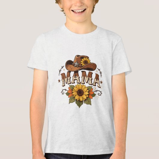 Western Mama Sunflower Cowgirl Design トライブレンドＴシャツ (正面)