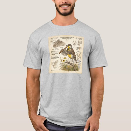 Western Meadowlark Playing Flute – Funny Bird  Tシャツ (正面)