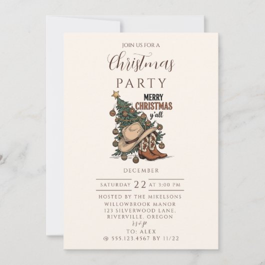 Western Merry Christmas Y’all 招待状 (正面)
