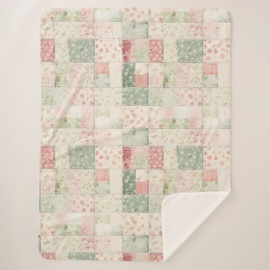 Western Mint Pink Floral Quilt Patterns シェルパブランケット (正面)