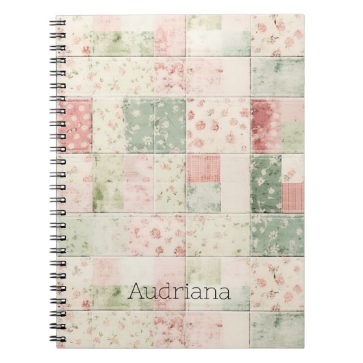 Western Mint Pink Floral Quilt Patterns ノートブック (正面)