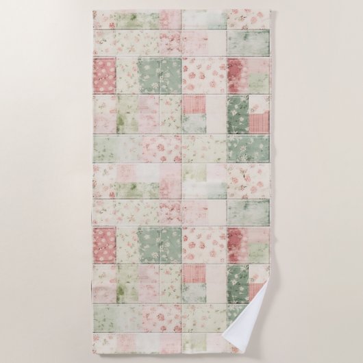 Western Mint Pink Floral Quilt Patterns ビーチタオル (正面)