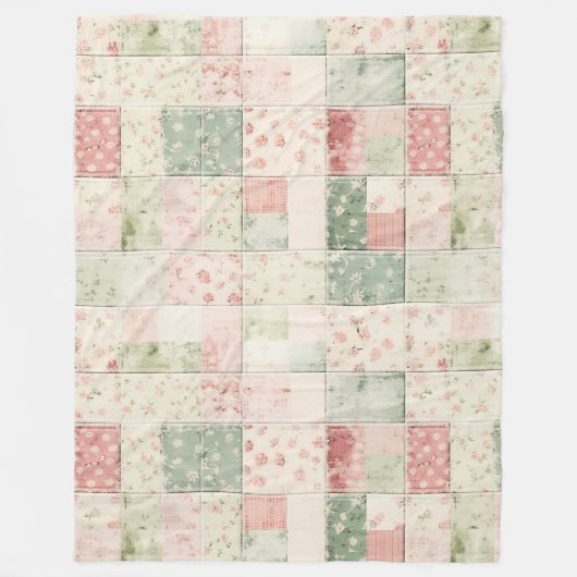 Western Mint Pink Floral Quilt Patterns フリースブランケット (正面)