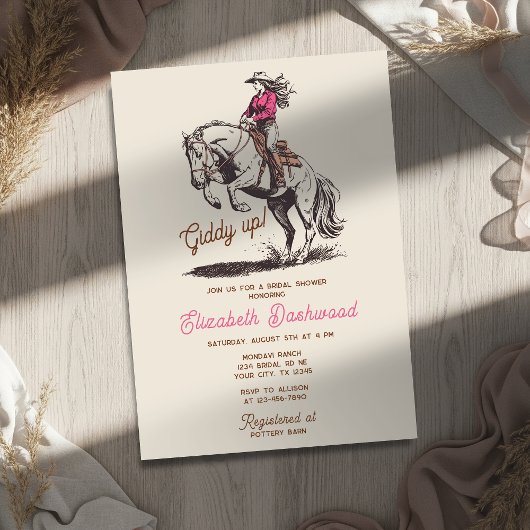 Western Modern Cowgirl Bucking Horse Bridal Shower 招待状