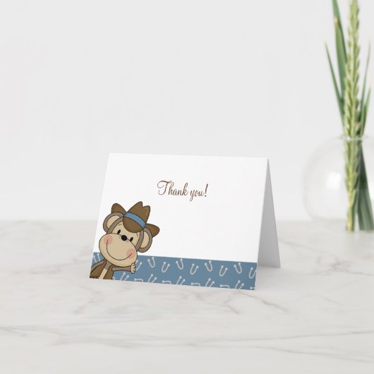 Western Monkey Baby Shower Thank you notes サンキューカード (正面)