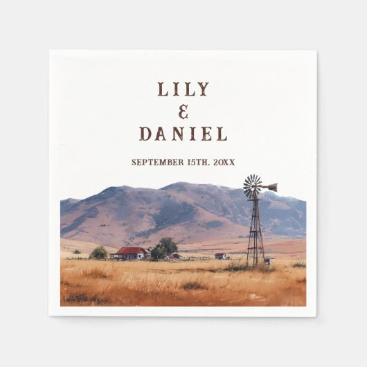 Western Mountain Ranch Wedding スタンダードカクテルナプキン (正面)