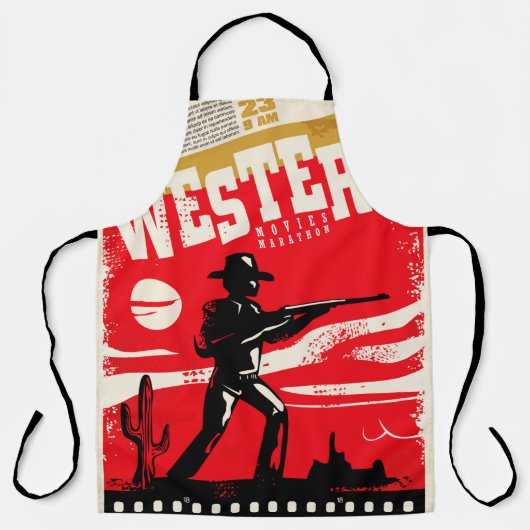 Western movies marathon retro poster design layout エプロン (正面)