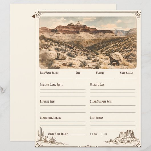 Western National Parks Trip Log Planner Page (正面/裏面)