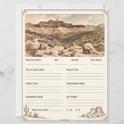 Western National Parks Trip Log Planner Page (正面)