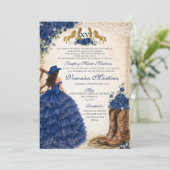 Western Navy Blue Floral Princess Sweet 15 Años 招待状 (スタンド正面)