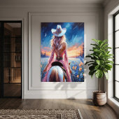 Western Night Cowgirl painted print ポスター