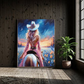 Western Night Cowgirl painted print ポスター