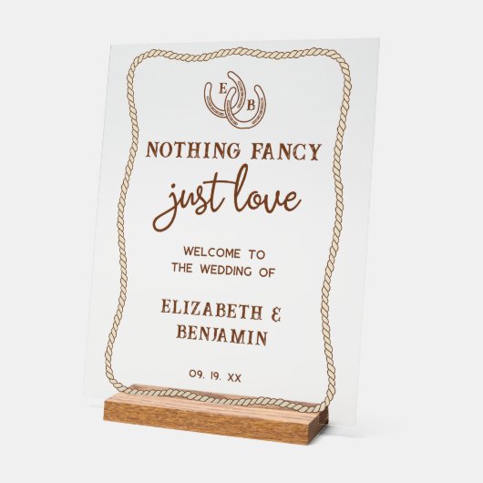 Western Nothing Fancy Just Love Wedding Welcome アクリルサイン (傾斜)