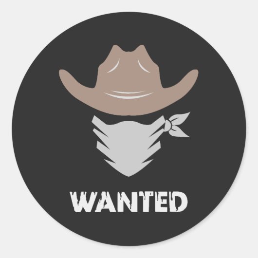 Western Outlaw Cowboy Wanted ラウンドシール (正面)