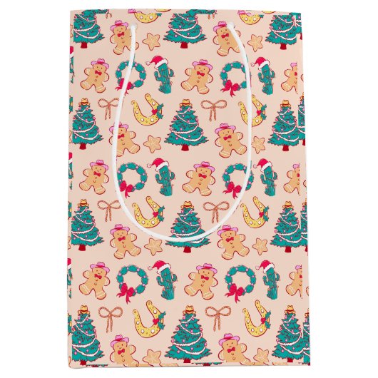 Western Pastel Cowboy Christmas Gift  ミディアムペーパーバッグ (正面)