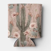 Western Pink Brown Cowgirl Cactus Floral 缶クーラー (正面)