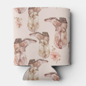 Western Pink Brown Cowgirl Flowers Boots 缶クーラー (裏面)