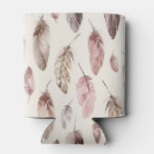 Western Pink Brown Cowgirl Native Feathers 缶クーラー (裏面)