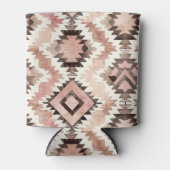 Western Pink Brown Cowgirl Native Print 缶クーラー (正面)