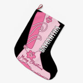 Western Pink Disco Costal Cowgirl Boot Custom Name ラージクリスマスストッキング (正面 (吊り時))